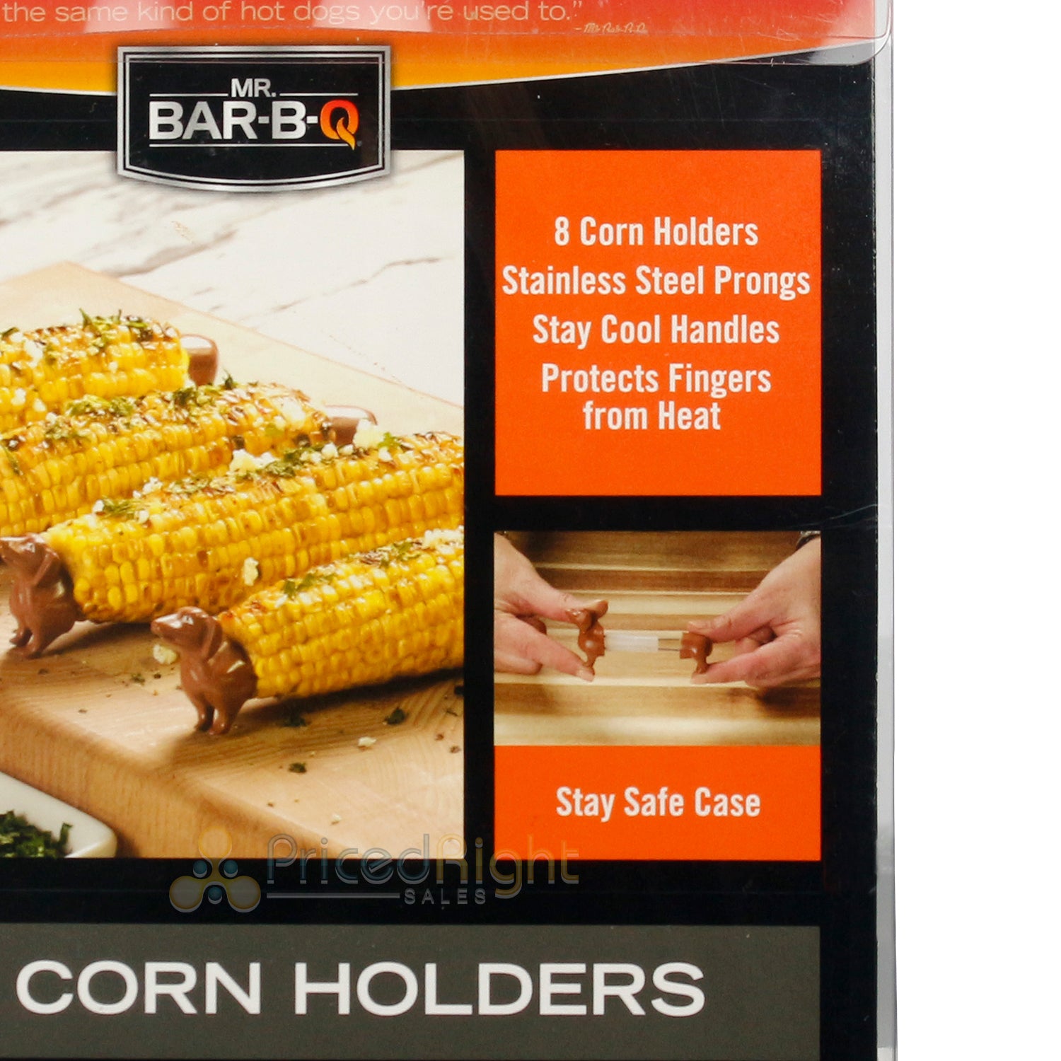 Mr Bar-B-Q Dog Corn Cob Holders Stainless Steel Prongs 4 Pairs W/ Safe Cases