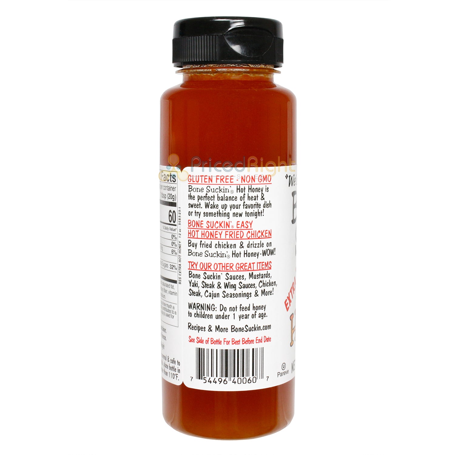 Bone Suckin' Extra Hot Honey Condiment Gluten Free Non GMO No HFCS 12 Ounce
