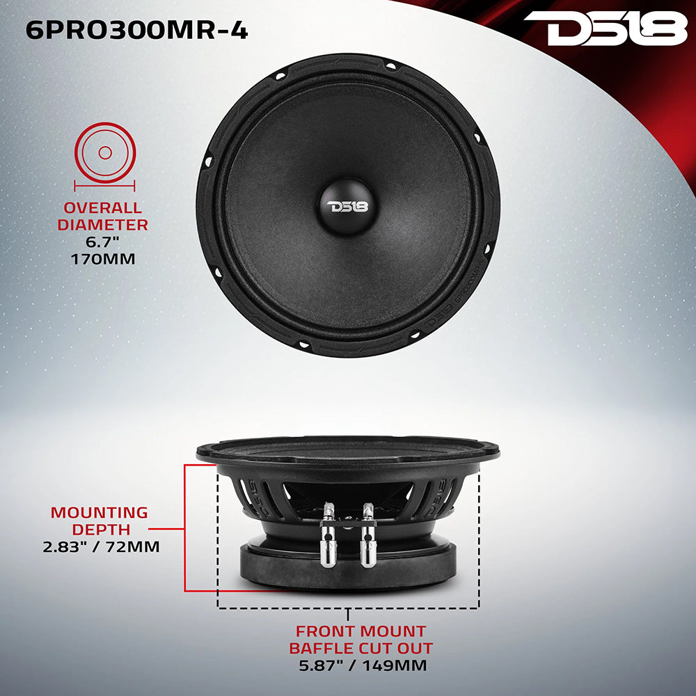 DS18 6.5" Mid-Range Professional Loudspeaker 150W RMS 300W Max 4 Ohm 6PRO300MR-4
