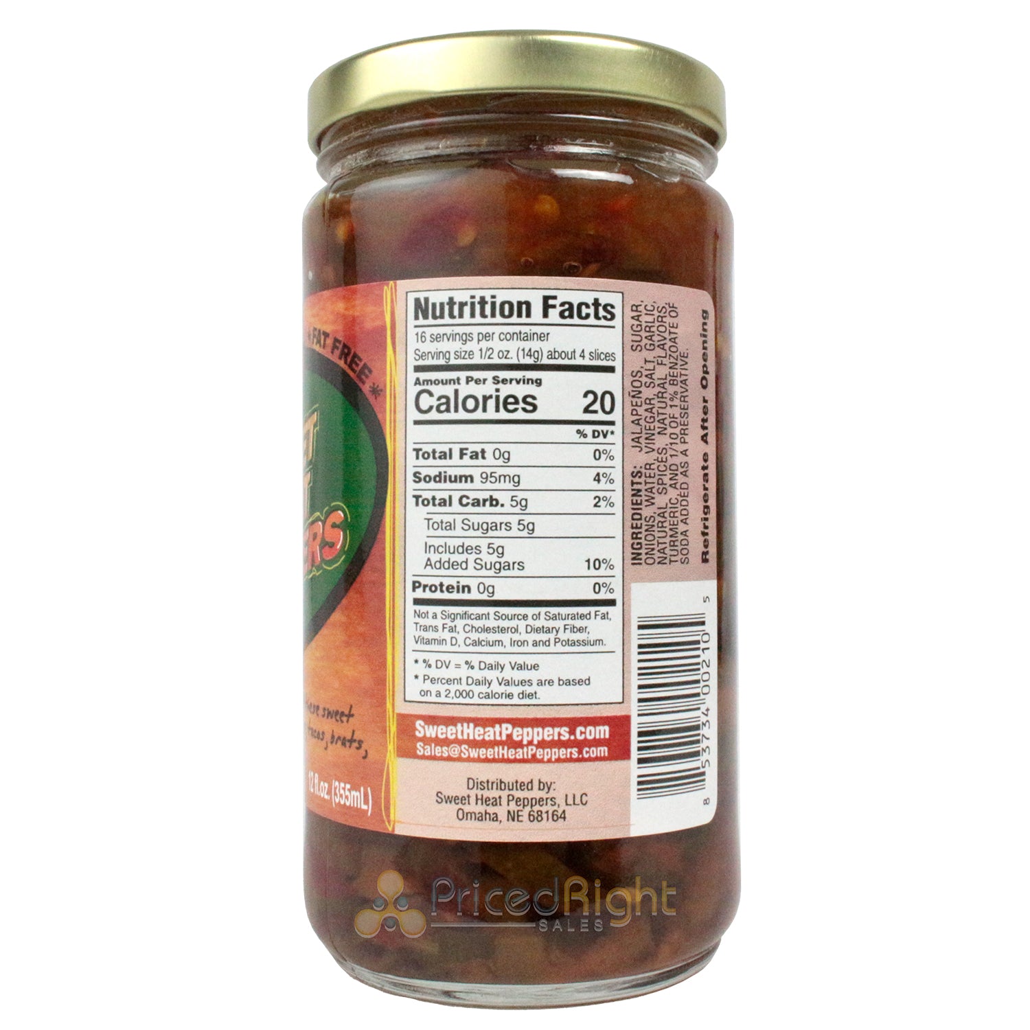 Sweet Heat Peppers Candied Jalapenos Regular Fat Free 12 oz Jar