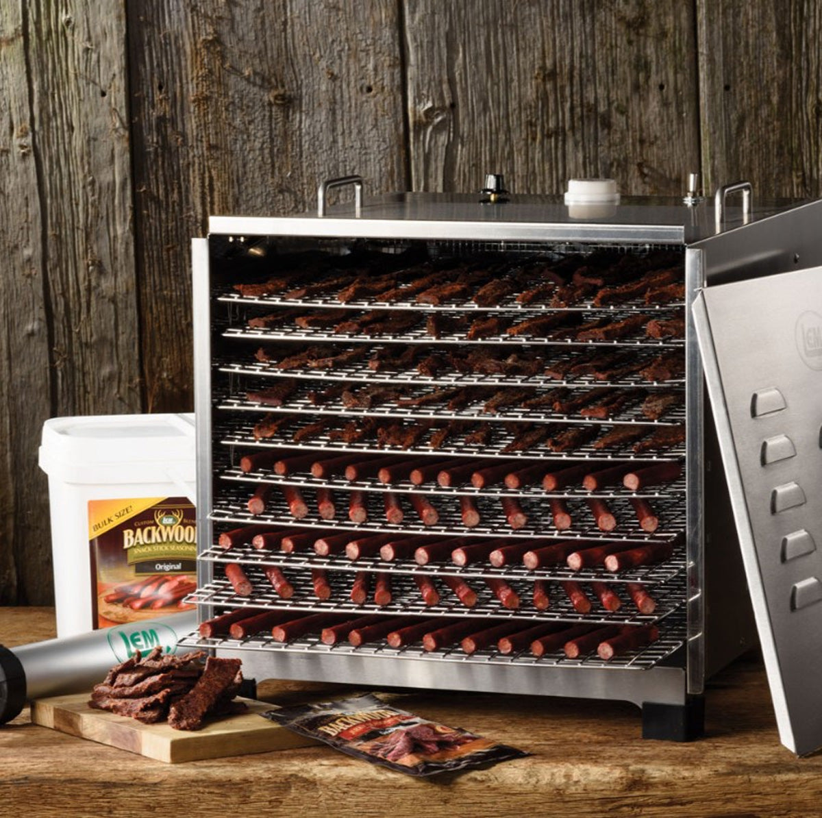 LEM Big Bite Dehydrator Jerky Maker Stainless Steel 10 Tray with 12 Hour Timer