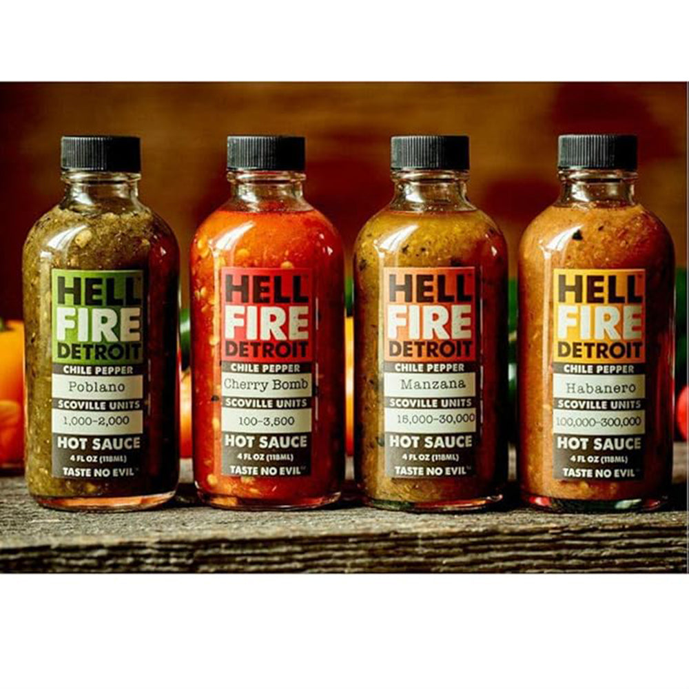 Hell Fire Detroit Hot Box #1 Hot Sauce Gift Pack Gluten Free Vegan 852963006045