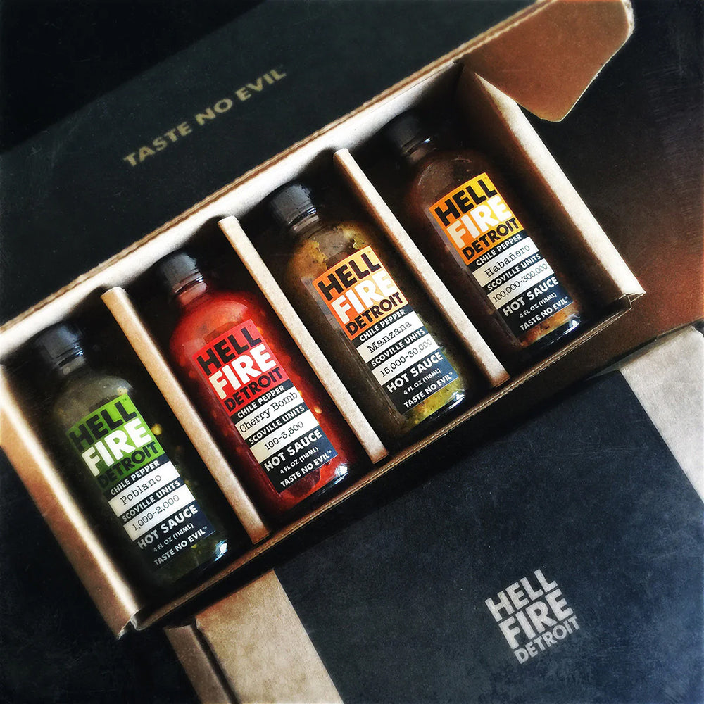 Hell Fire Detroit Hot Box #1 Hot Sauce Gift Pack Gluten Free Vegan 852963006045