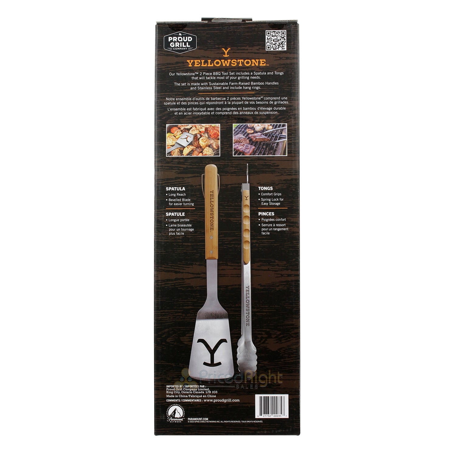 Proud Grill Yellowstone 2 Pc Stainless Steel BBQ Tool Set Spatula & Tongs 18 In
