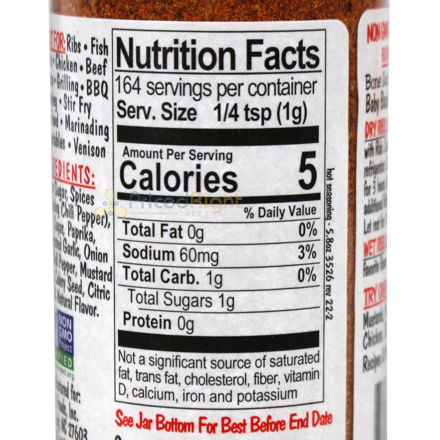 Bone Suckin' Sauce Hot Seasoning and Rub 5.8 Oz Bottle Non GMO Gluten & Fat Free