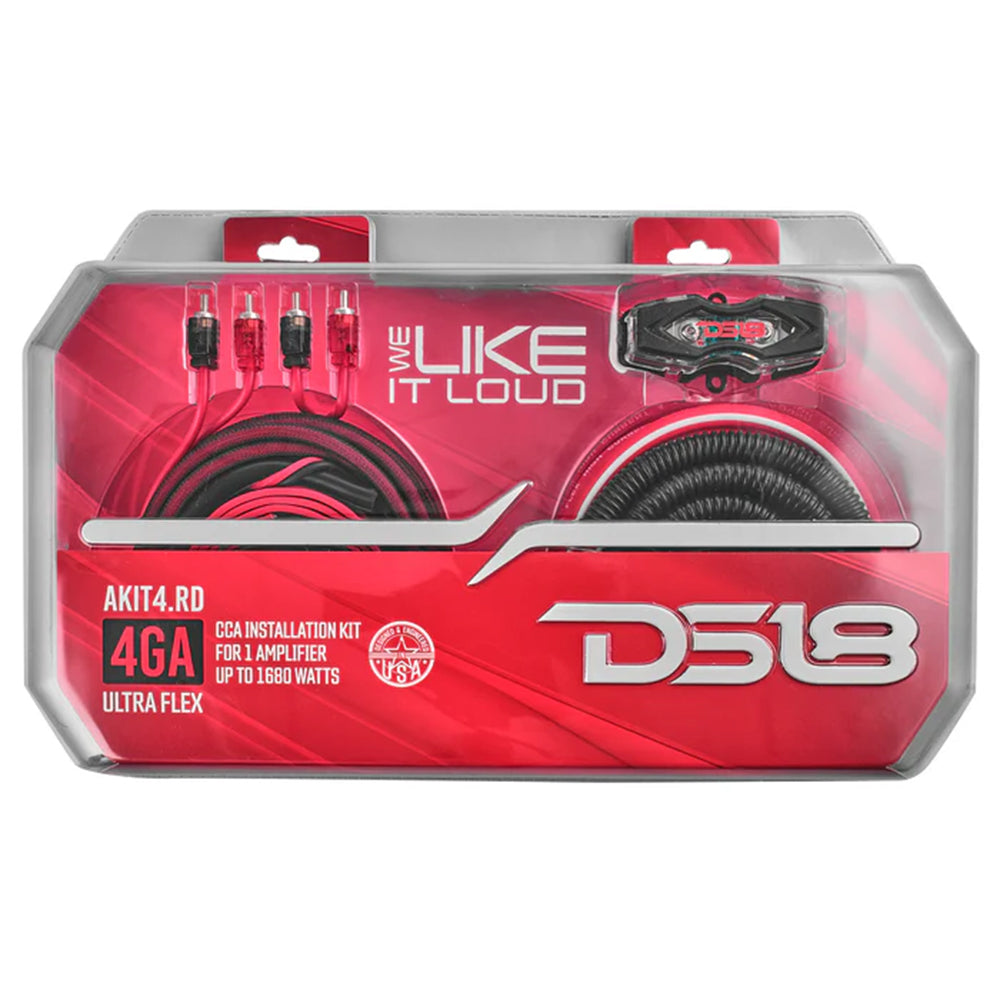 DS18 4 Gauge Amplifier Wiring Kit Installation Red CCA 4 Gauge 1680W AKIT4.RD