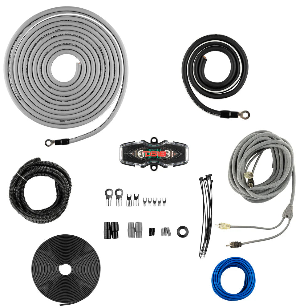 DS18 4 Gauge Amp Kit Wiring Amplifier Complete Install Cables AMPKIT4/SLV CCA