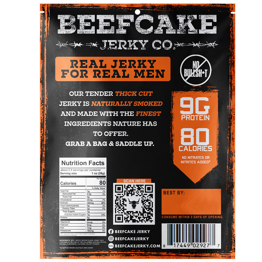 Beefcake Jerky Co Beef Original Jerky 2.7oz 9g Protein 80 Calories BC001