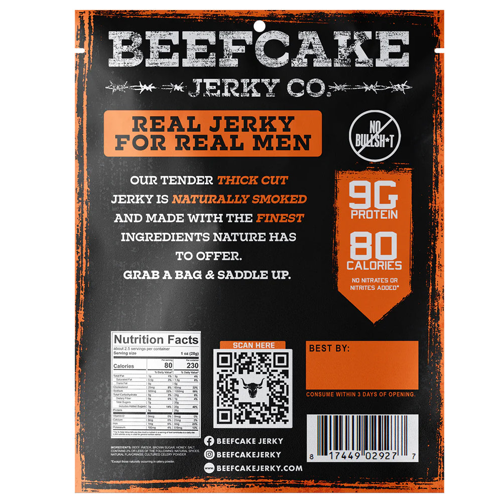 Beefcake Jerky Co Beef Peppered Jerky 2.7oz 9g Protein 80 Calories BC004