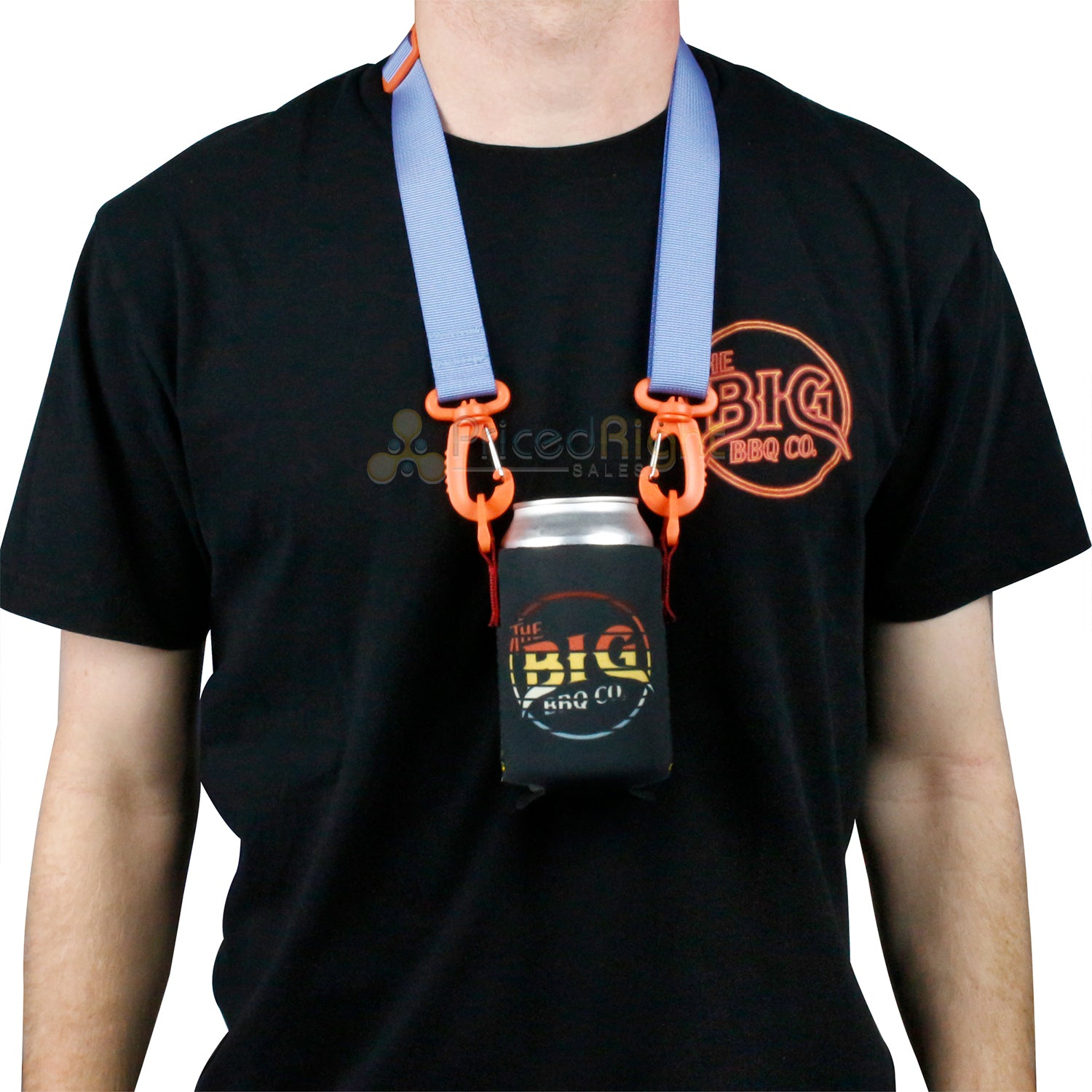 Can Koozie Lanyard Necklace Big BBQ Company For Cans & Bottles W/ Clip-On Strap