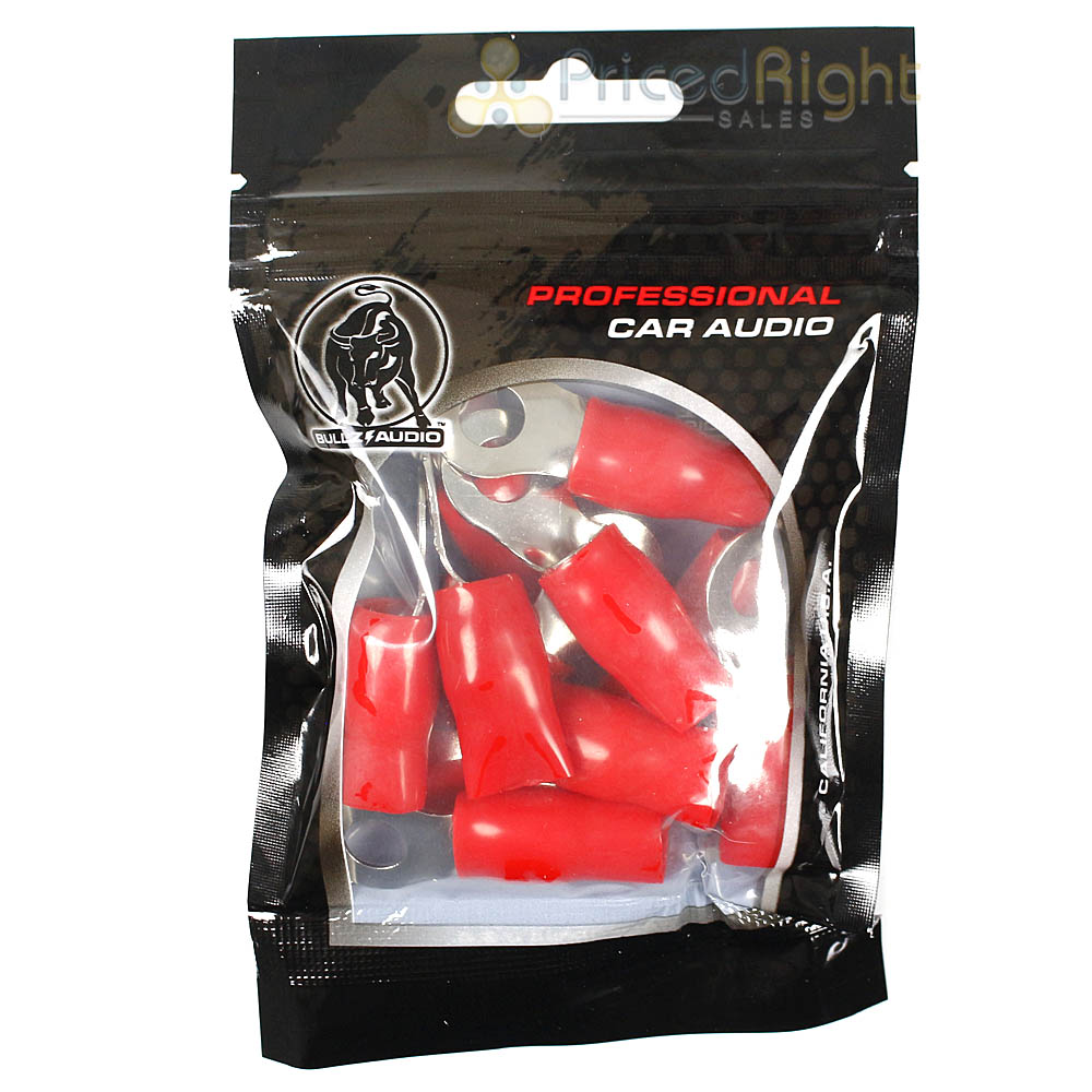 Bullz Audio 10 Pack 4 Gauge Ring Terminal 5/16" Hole Nickle Plated Red BRT4R
