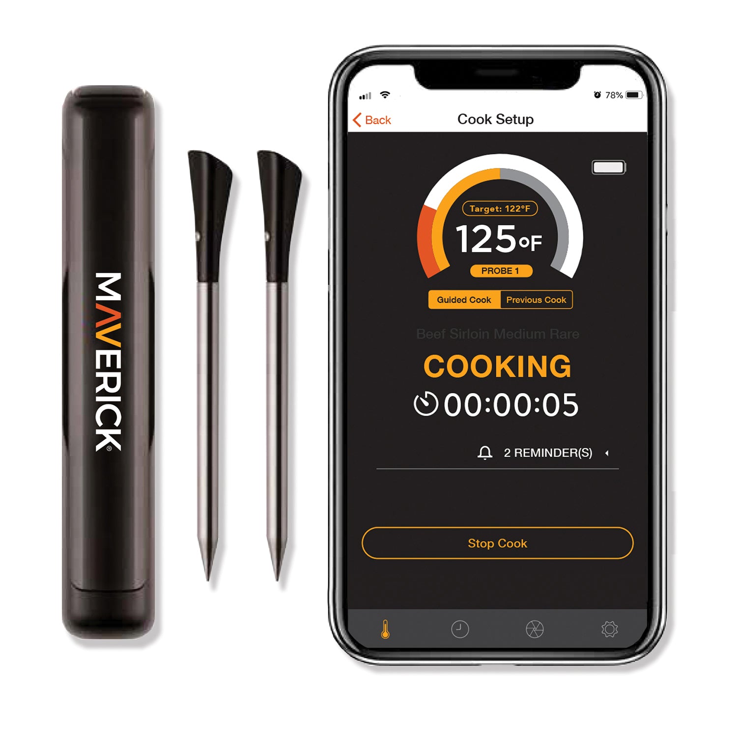 Maverick Stake Wireless Bluetooth Food Thermometer 2 Probes Presets Alerts BT-32