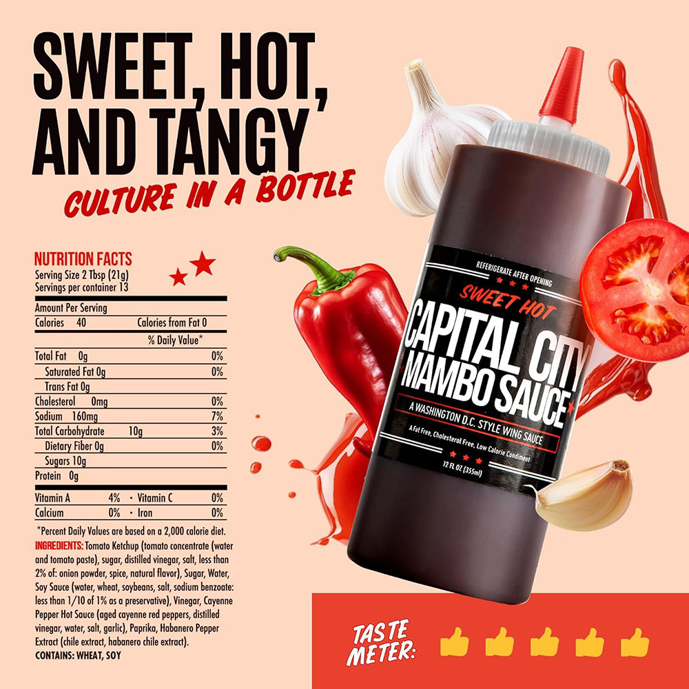 Capital City Sweet Hot Mambo Sauce 12 Oz Fat Free Low Calorie CC-012SH