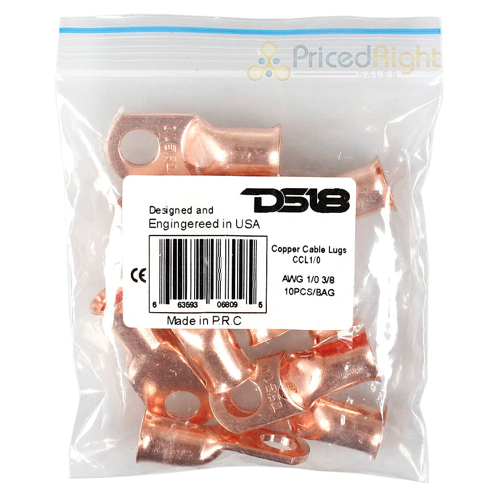 DS18 1/0 Gauge Copper Ring Terminals Lug Wire Connector Pack of 10 CCL1/0 10X
