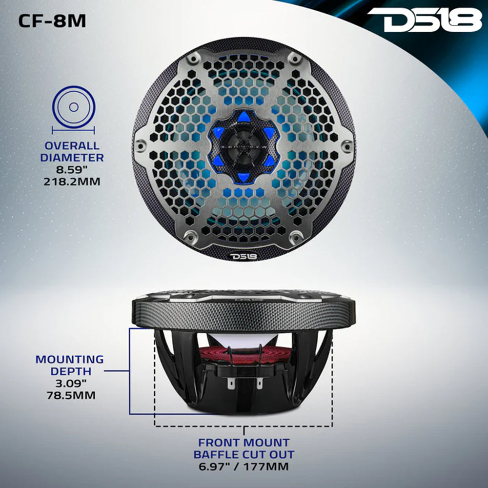 Pair of DS18 8" 2-Way Speakers Marine Hydro ATV RGB LED Lights 375W Peak CF-8M