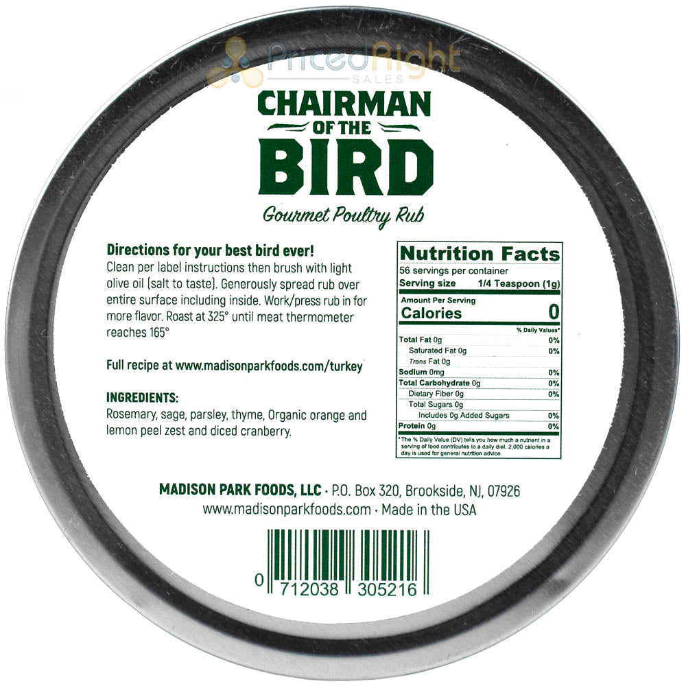 Chairman of the Bird Gourmet Poultry Turkey Rub 2 oz All Natural Gluten Free