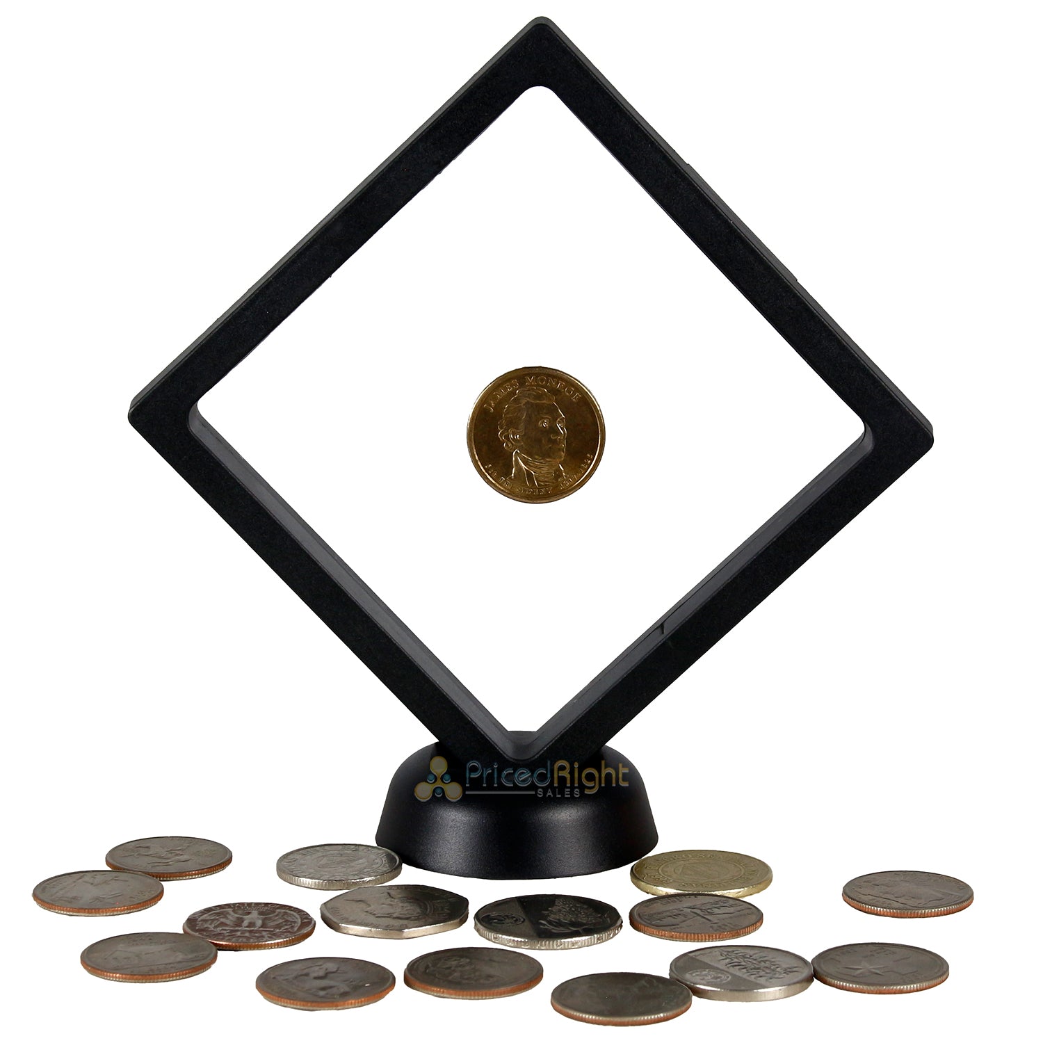 Floating Coin Display Frame Holder Case Stand 4.25" x 4.25" Jewelry Rocks Stamps