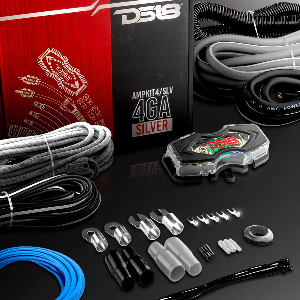 DS18 4 Gauge Amp Kit Wiring Amplifier Complete Install Cables AMPKIT4/SLV CCA