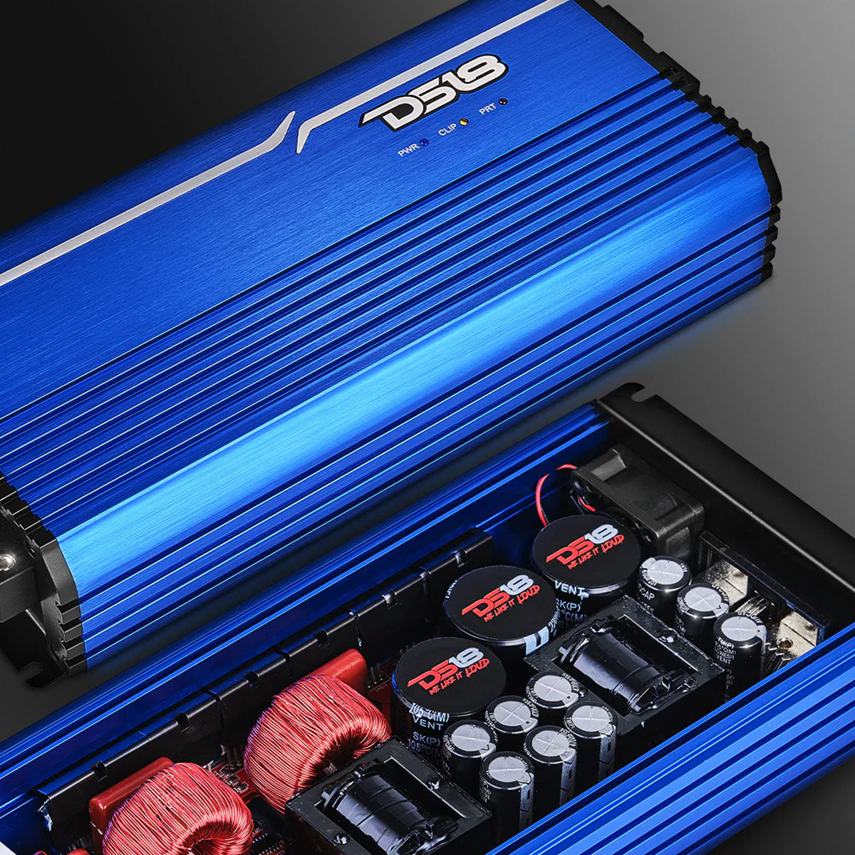 DS18 FRP Compact Full Range Class D Monoblock Audio Amplifier 5000W 1 Ohm Blue