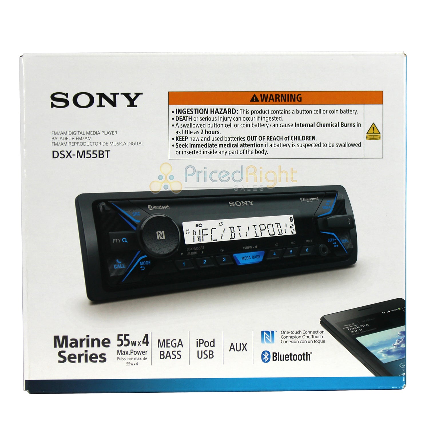 Sony Mechless Marine Media Receiver Bluetooth AM/FM MP3 USB Mega Bass DSX-M55BT