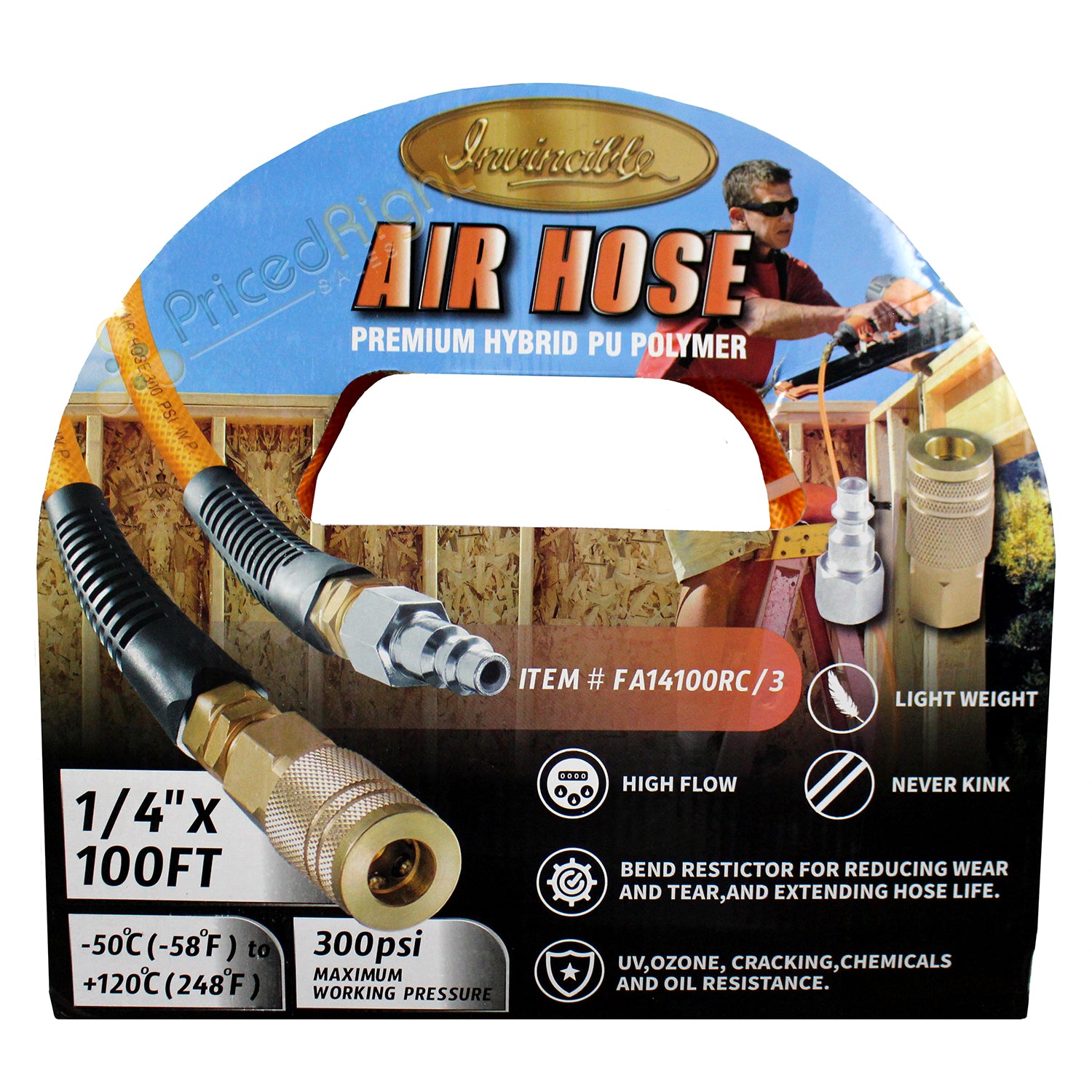 1/4" x 100 ft Air Hose with Bend Restrictors High Flow Hybrid Polymer FA14100RC3