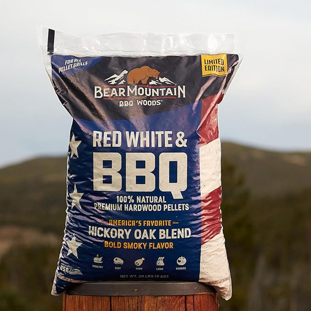 Bear Mountain Red White & BBQ Hardwood Pellets 20lb Bag Hickory and Oak FK51