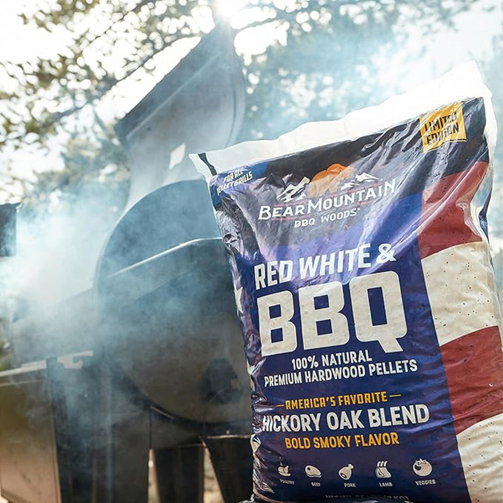 Bear Mountain Red White & BBQ Hardwood Pellets 20lb Bag Hickory and Oak FK51