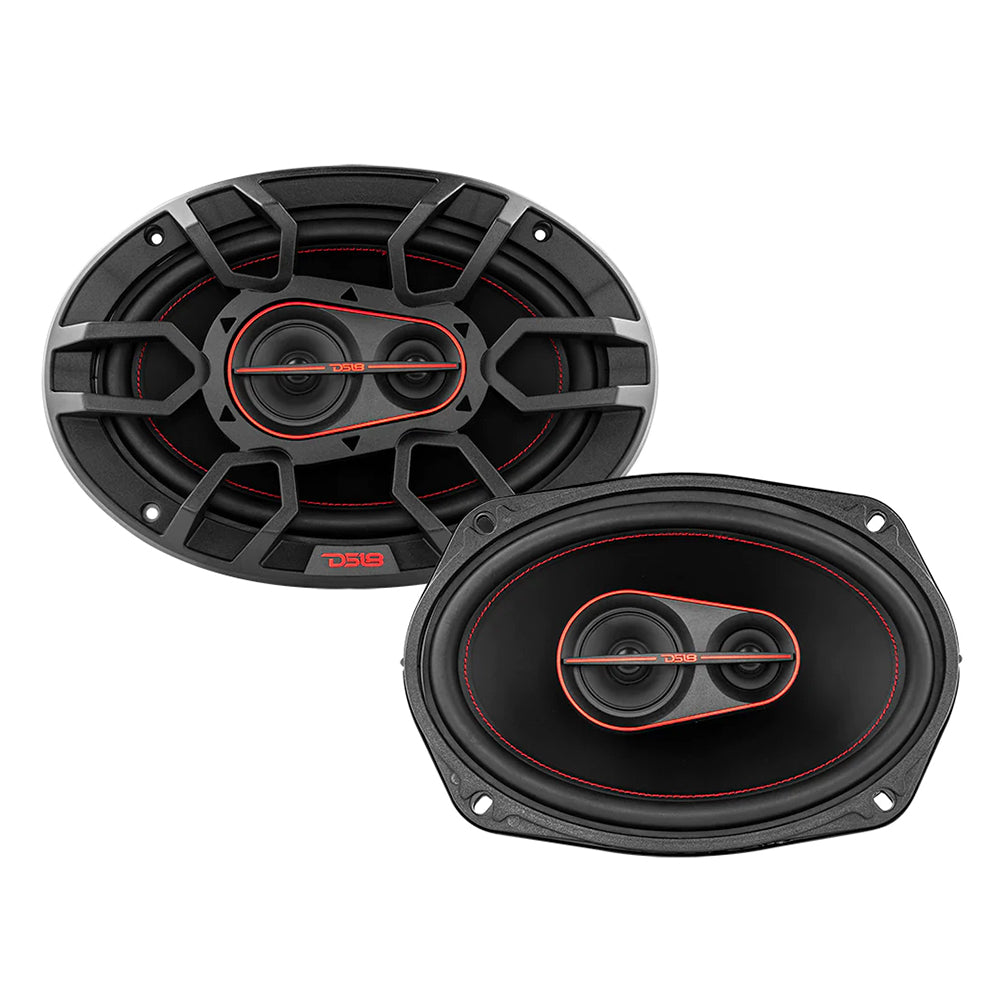 DS18 G6.9Xi 3-Way Coaxial Speakers 60 Watts RMS 4-Ohm 6 x 9 Inch W/ Grills Pair