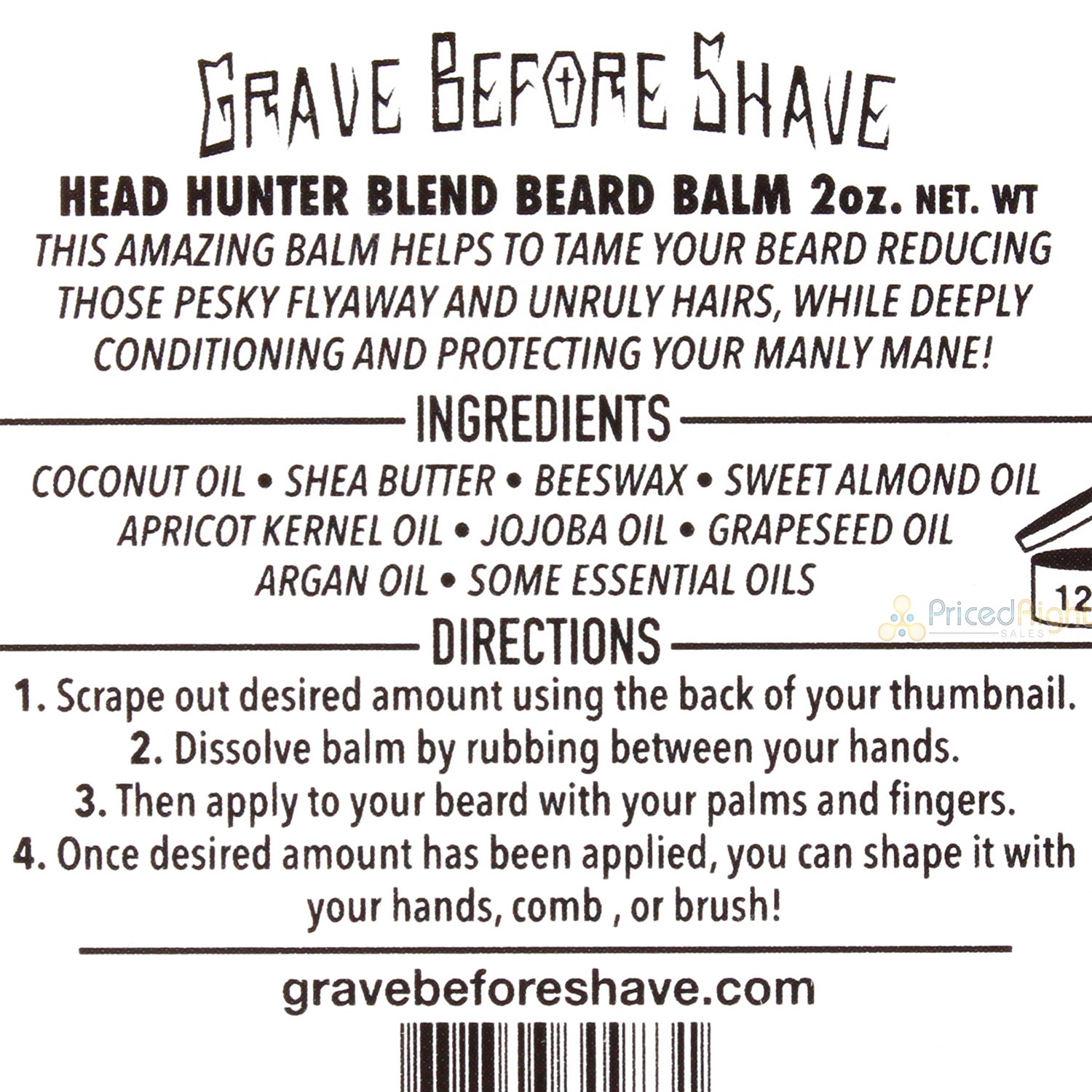 Grave Before Shave Handcrafted Beard Balm Head Hunter Blend Tropical Summer 2 Oz