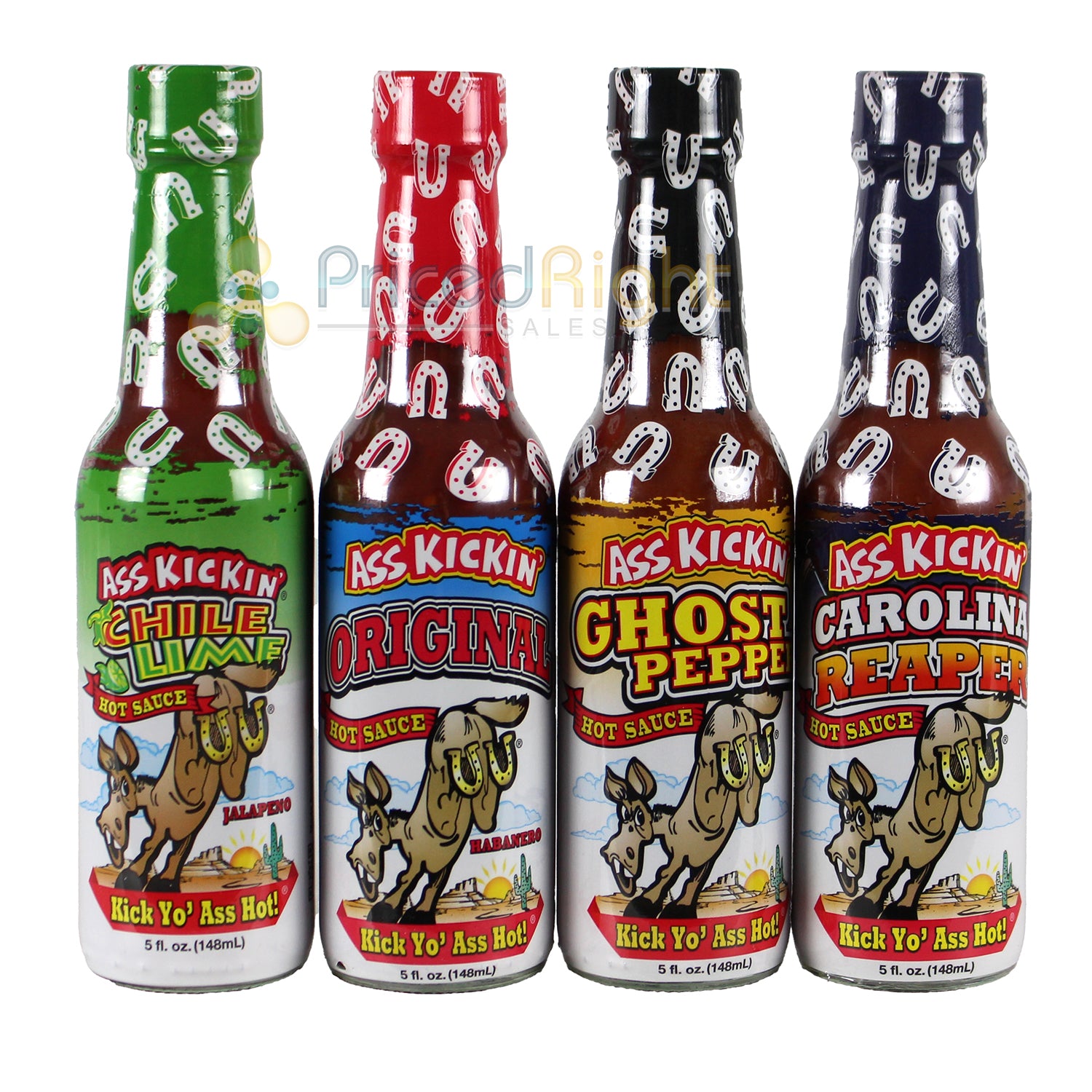 Ass Kickin’ Hot Sauce 4 Pack Gift Set Chile Lime Ghost Carolina Reaper GS653