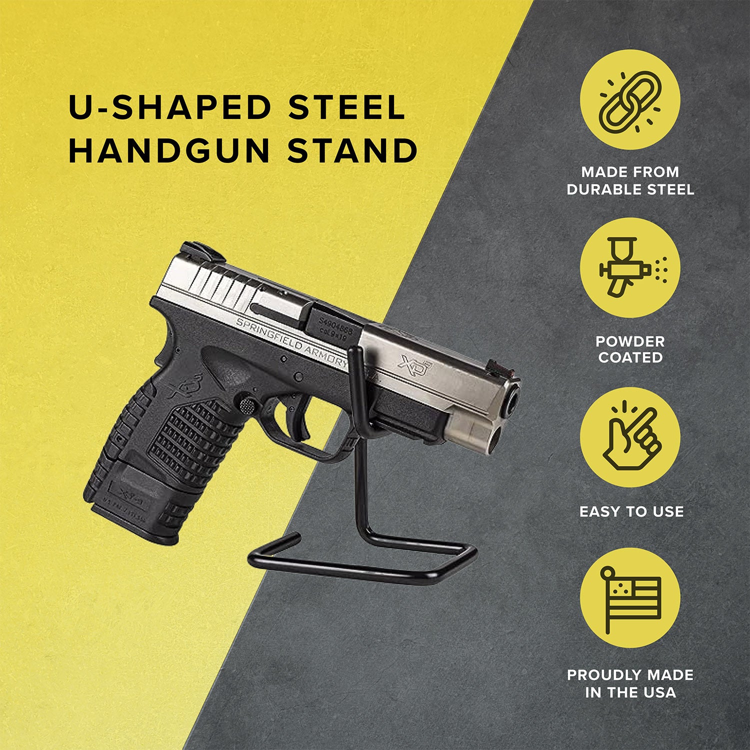 Universal Semi Auto & Revolver Hand Gun Stand Pistol Display Powder Coated Steel