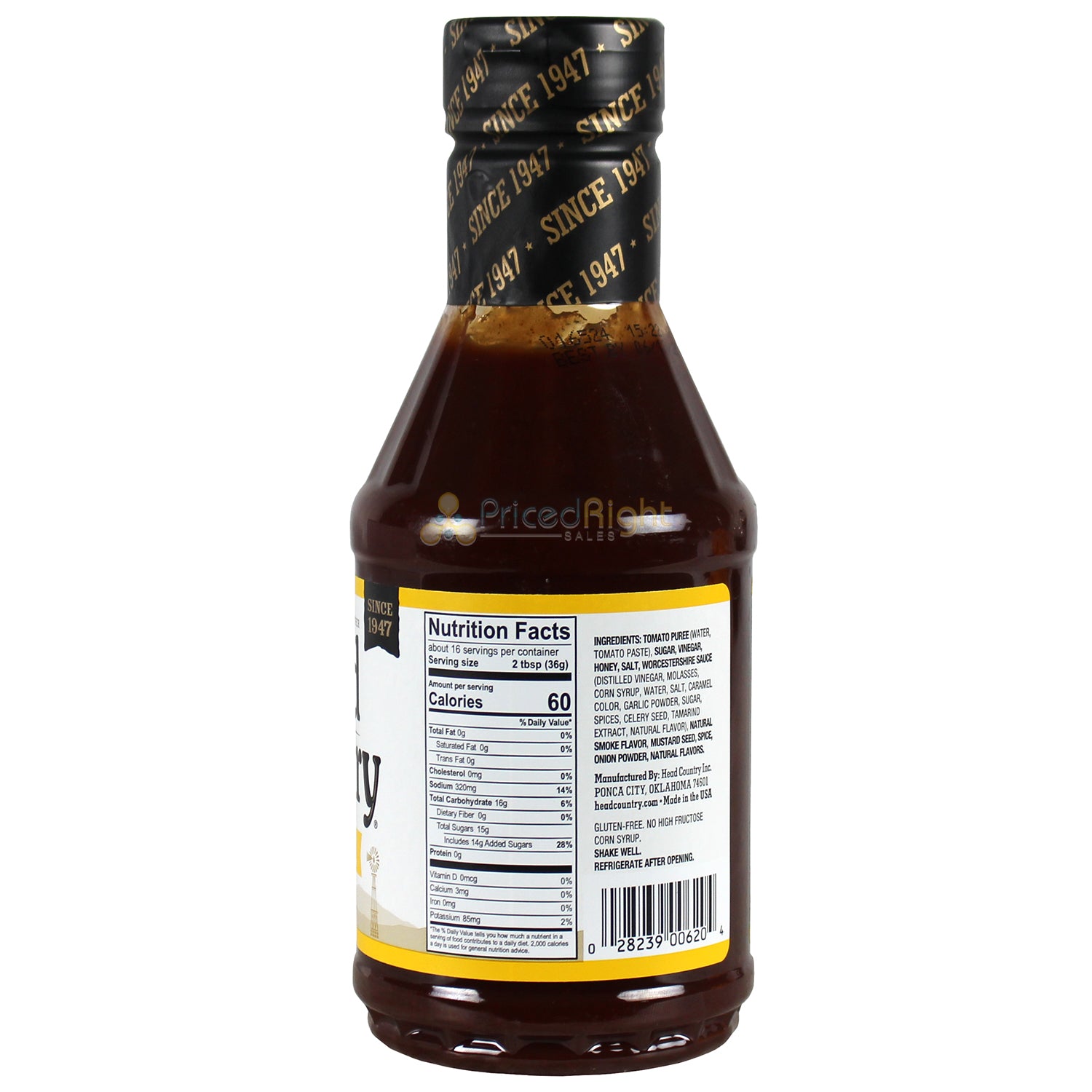 Head Country Honey BBQ Sauce 20 Oz Gluten Free Vegan Vegetarian Mild HC620