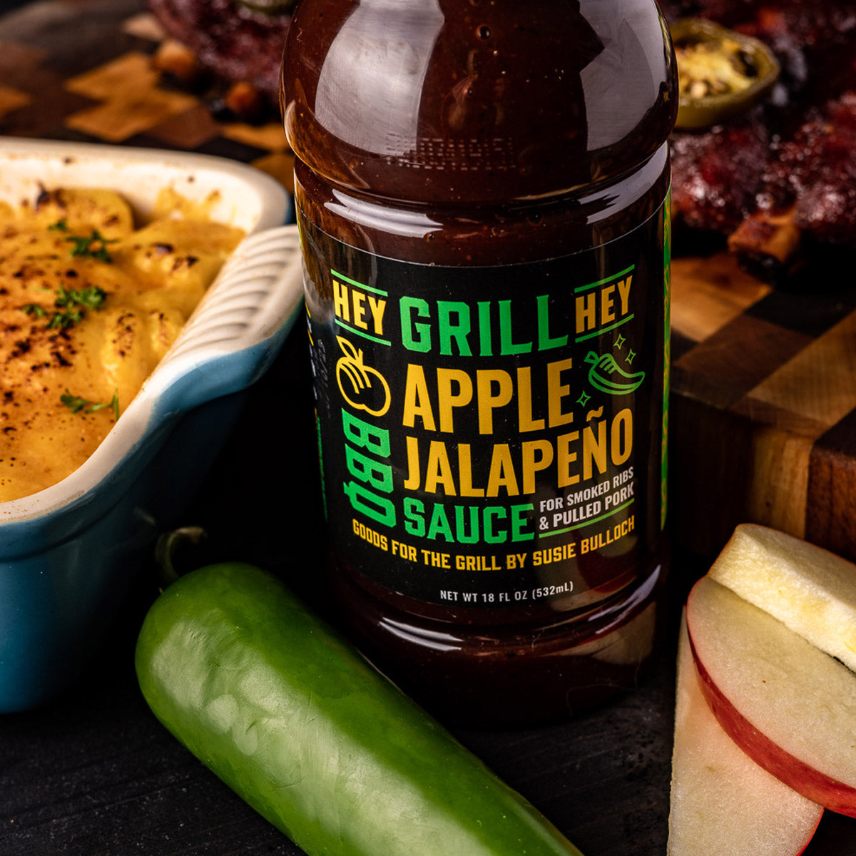 Hey Grill Hey Apple Jalapeno BBQ Sauce Sweet and Spicy 16 Oz Bottle