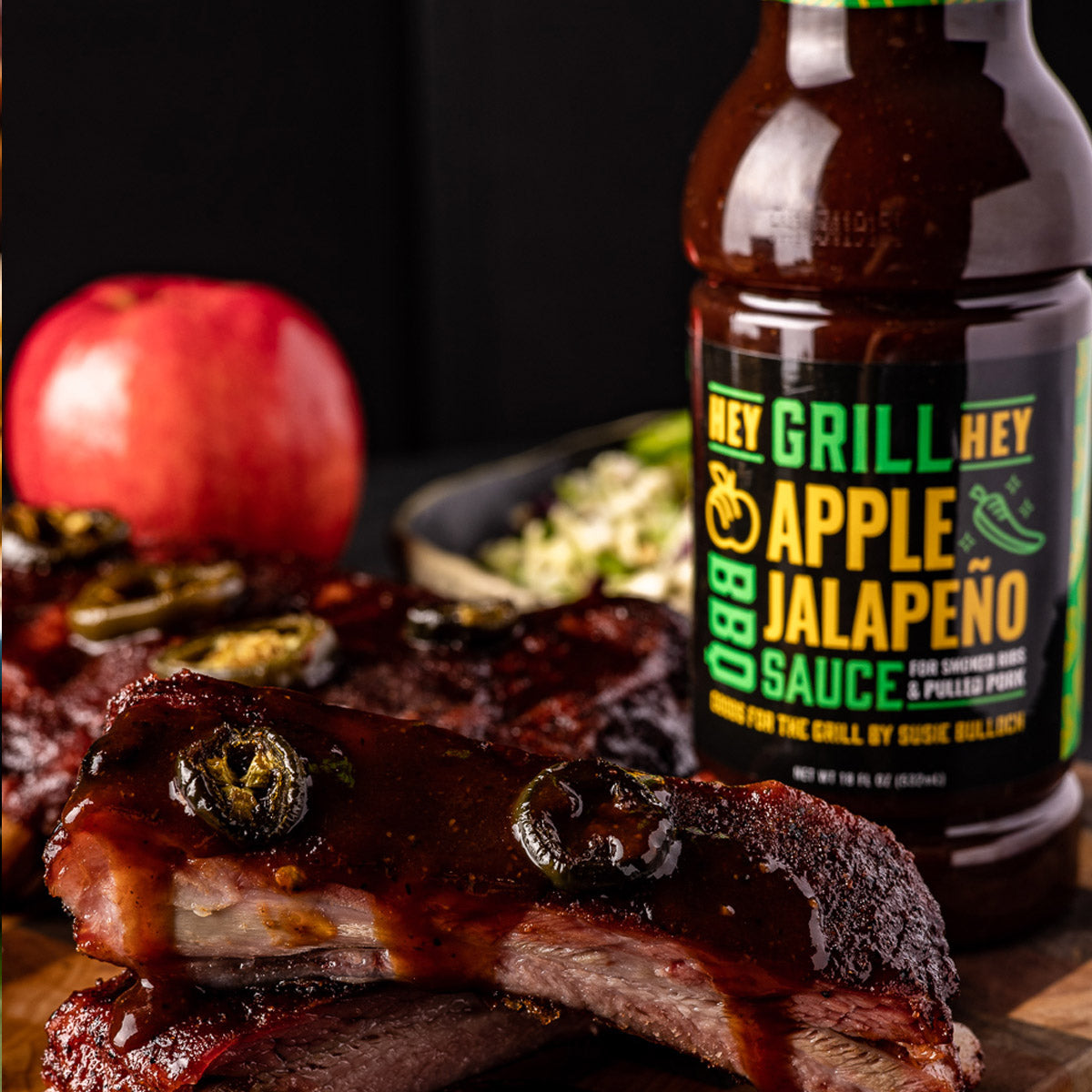 Hey Grill Hey Apple Jalapeno BBQ Sauce Sweet and Spicy 16 Oz Bottle