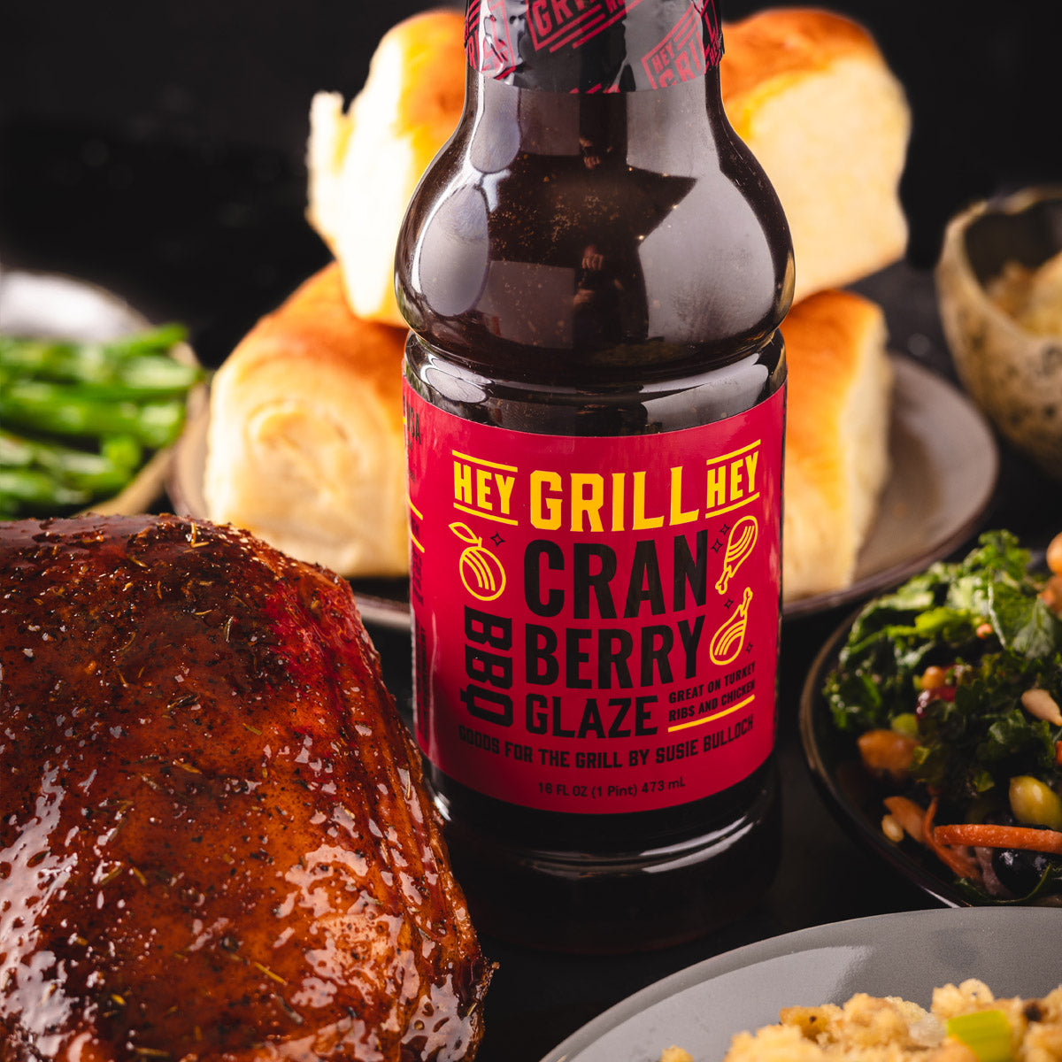 Hey Grill Hey Cranberry BBQ Glaze 16 oz Sweet & Herbaceous Refreshing Sauce