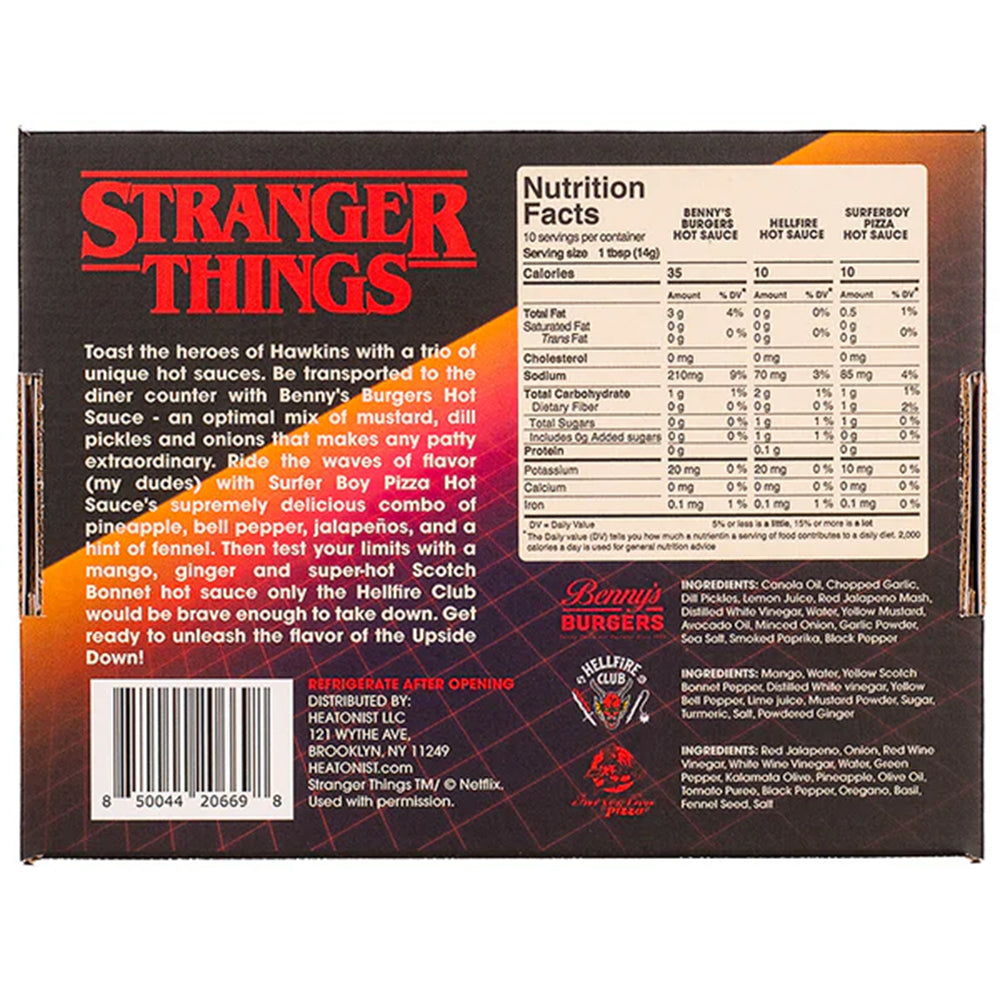 Stranger Things Hot Sauce Trio Pack 5 oz Gift Set Heatonist Mustard Jalapeno