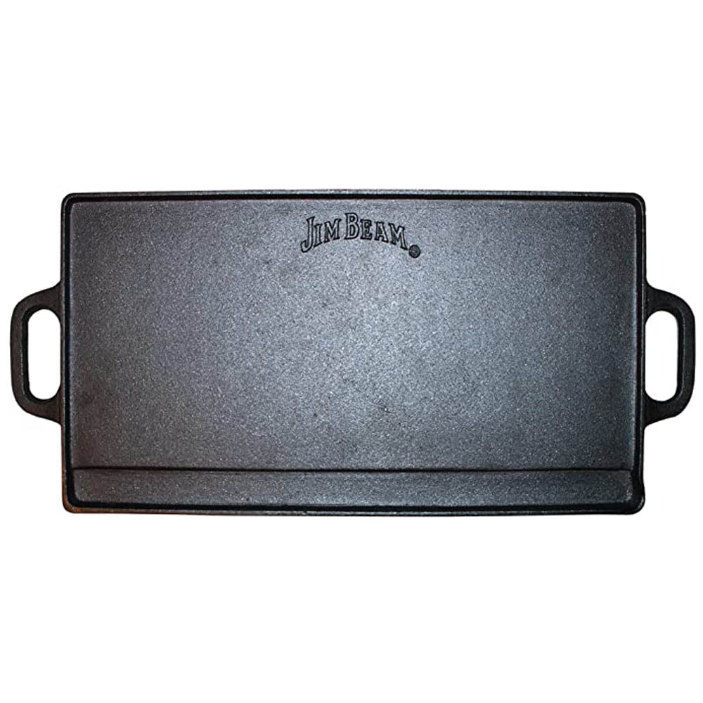 Jim Beam Pre Seasoned Heavy Duty Double Sided Cast Iron Griddle Pan Black JB0168