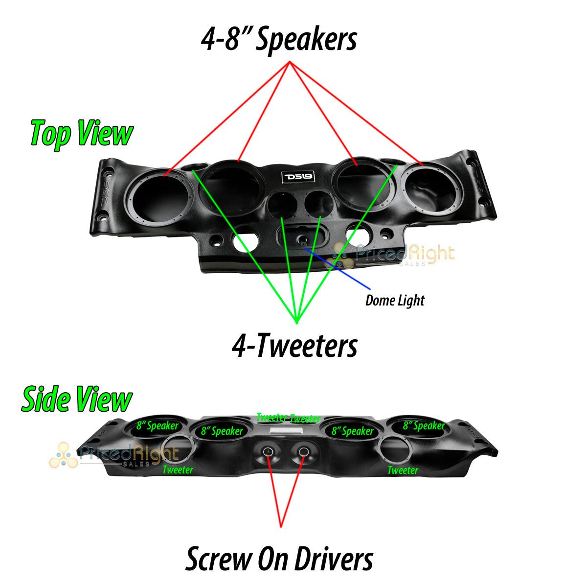 Jeep Wrangler Sound Bar for 8" Speakers Tweeters Drivers JK JKU Soundbar 07-17