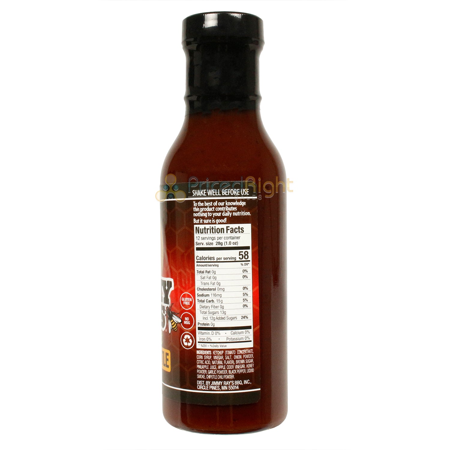 Jimmy Ray's Spicy Sweet Honey Chipotle Sauce Smoky Spice Gluten Free No MSG 12oz
