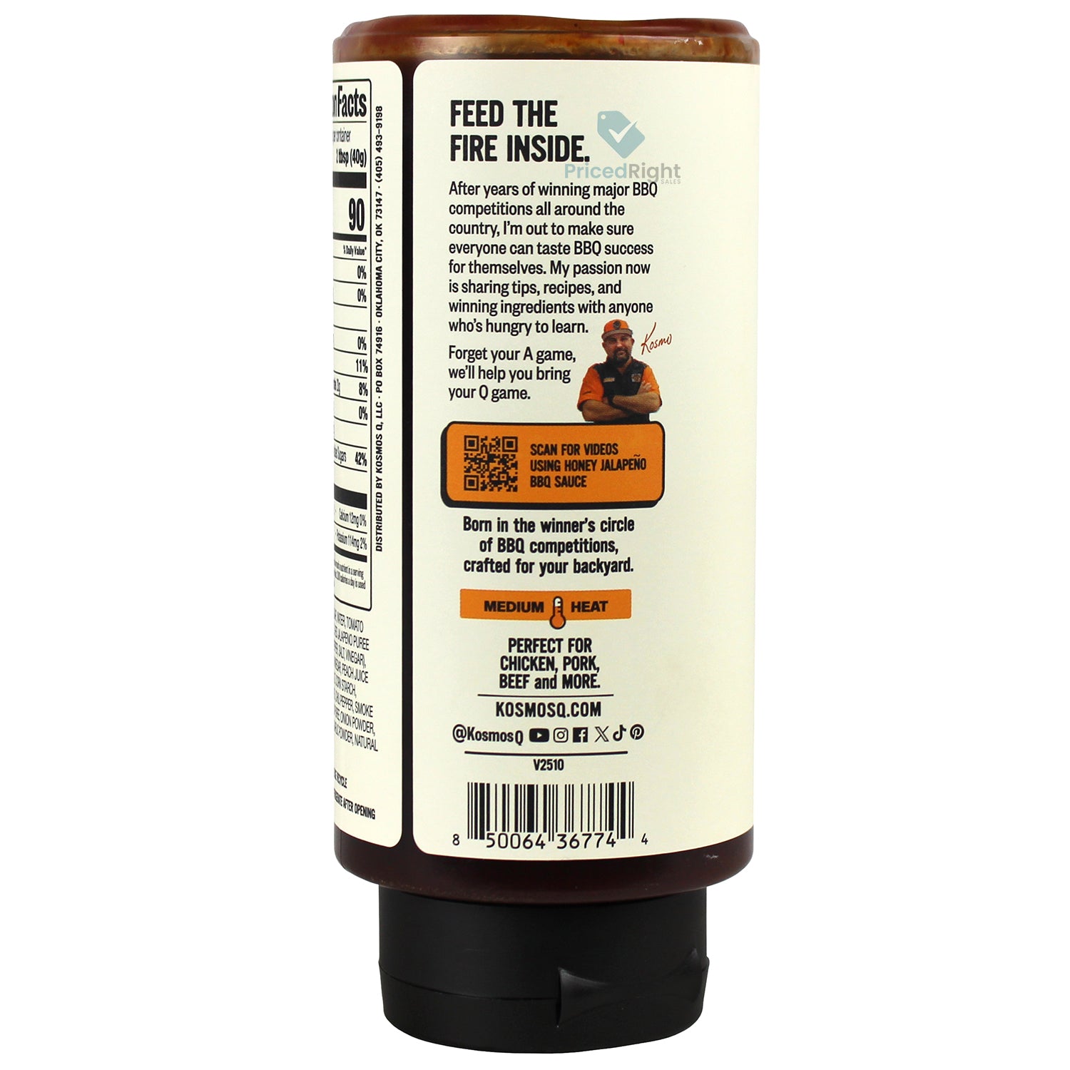 Kosmos Honey Jalapeno BBQ Sauce Sweet and Spicy 21 Oz Bottle KOS-HNY-JALA