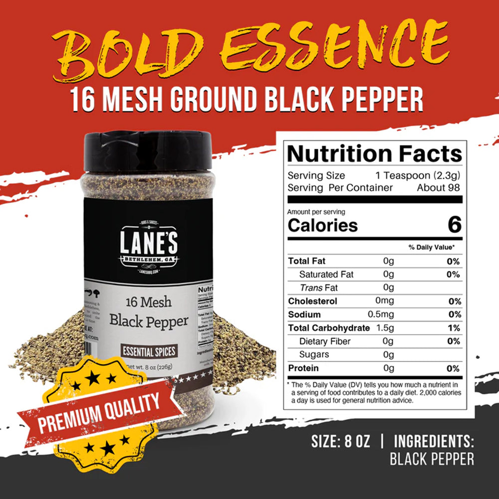 Lane's BBQ Premium 16 Mesh Black Pepper 8oz Gluten Free No MSG or Preservatives