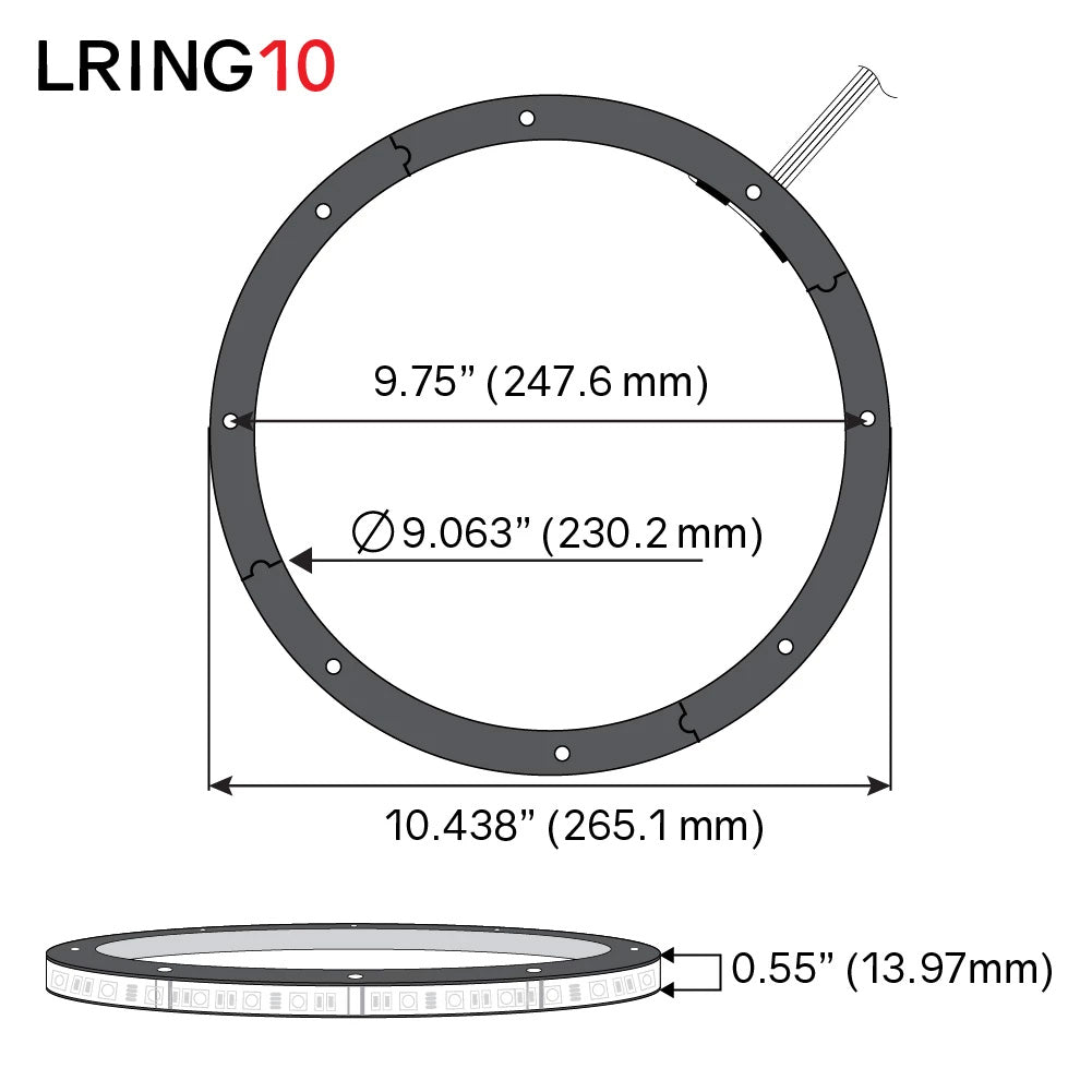 ﻿﻿(4) ﻿﻿10" Waterproof RGB LED Speaker Ring 1/2" Spacer DS18 LRING10 Accent