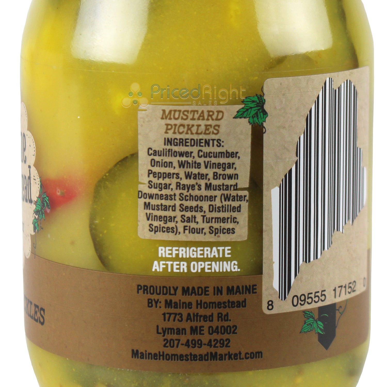 Maine Homestead Mustard Pickles 16 Oz Vegan Contains Cauliflower and Cucumber