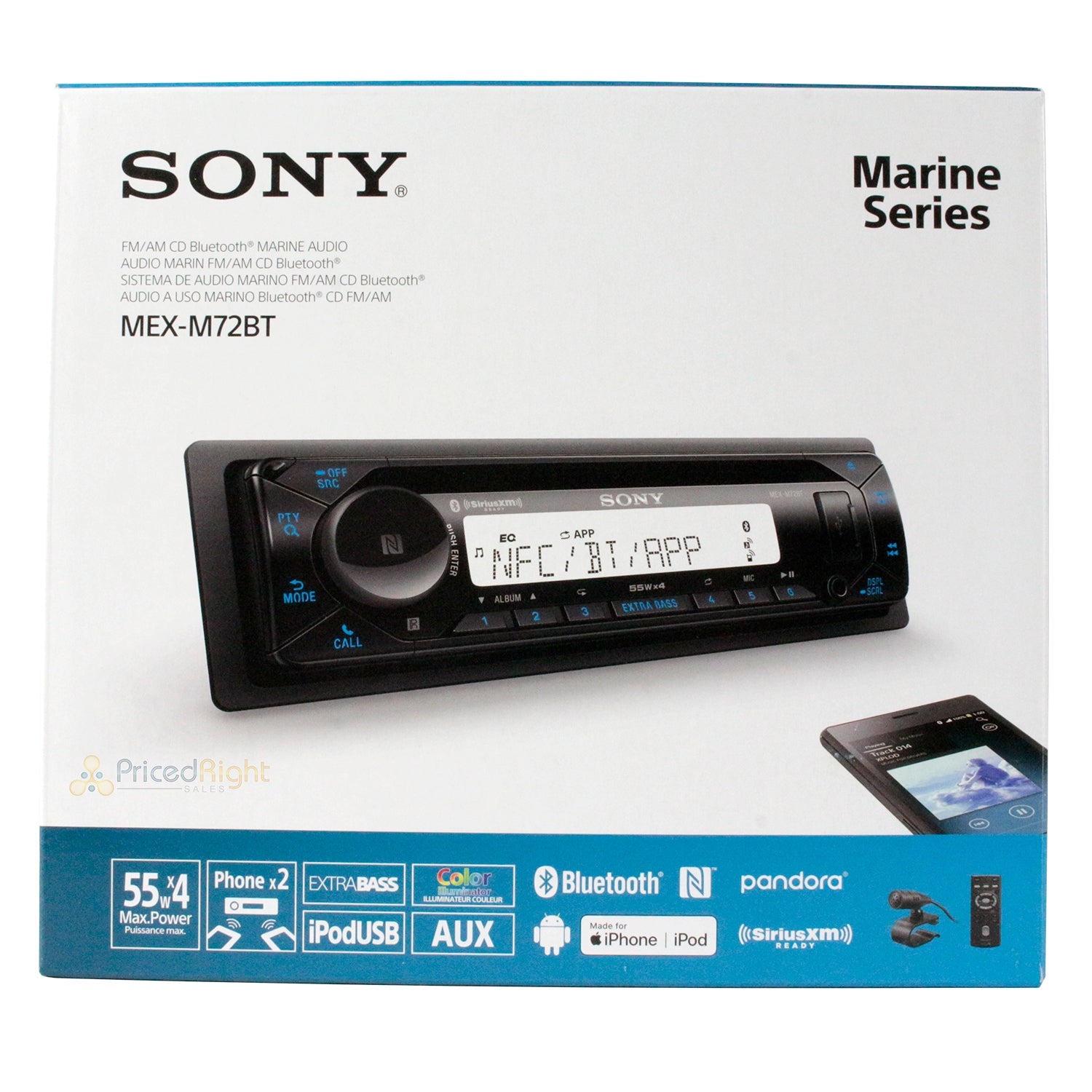 Sony Single DIN Marine CD Media Receiver Bluetooth Corrosion Resistant MEX-M72BT