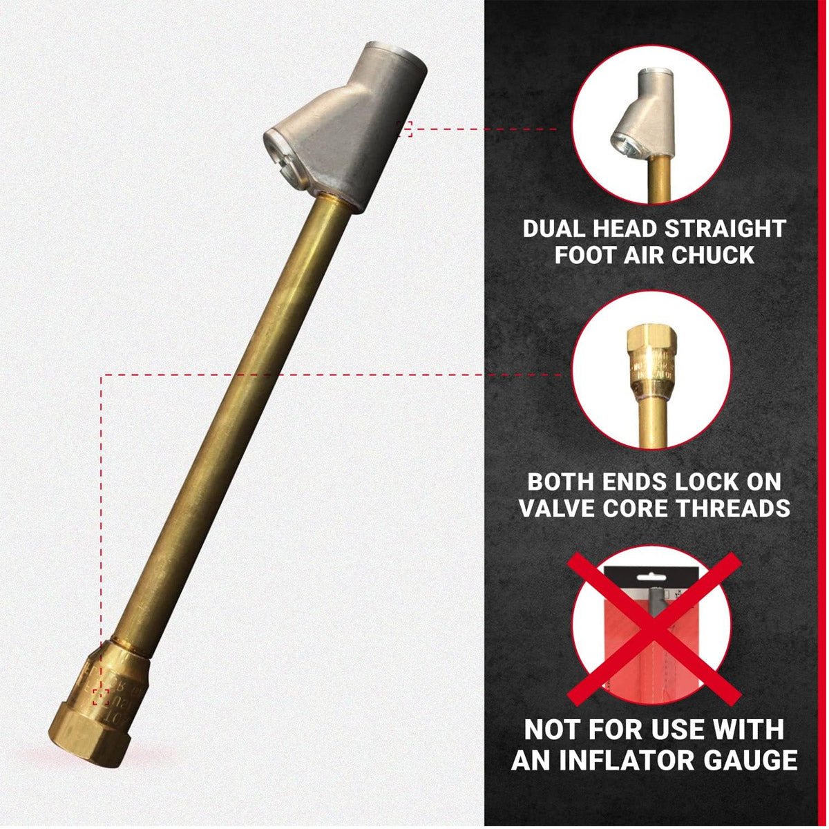 Milton S-693 Dual Head Straight Foot Air Chuck Tire Pressure Gauge 1/4" FNPT