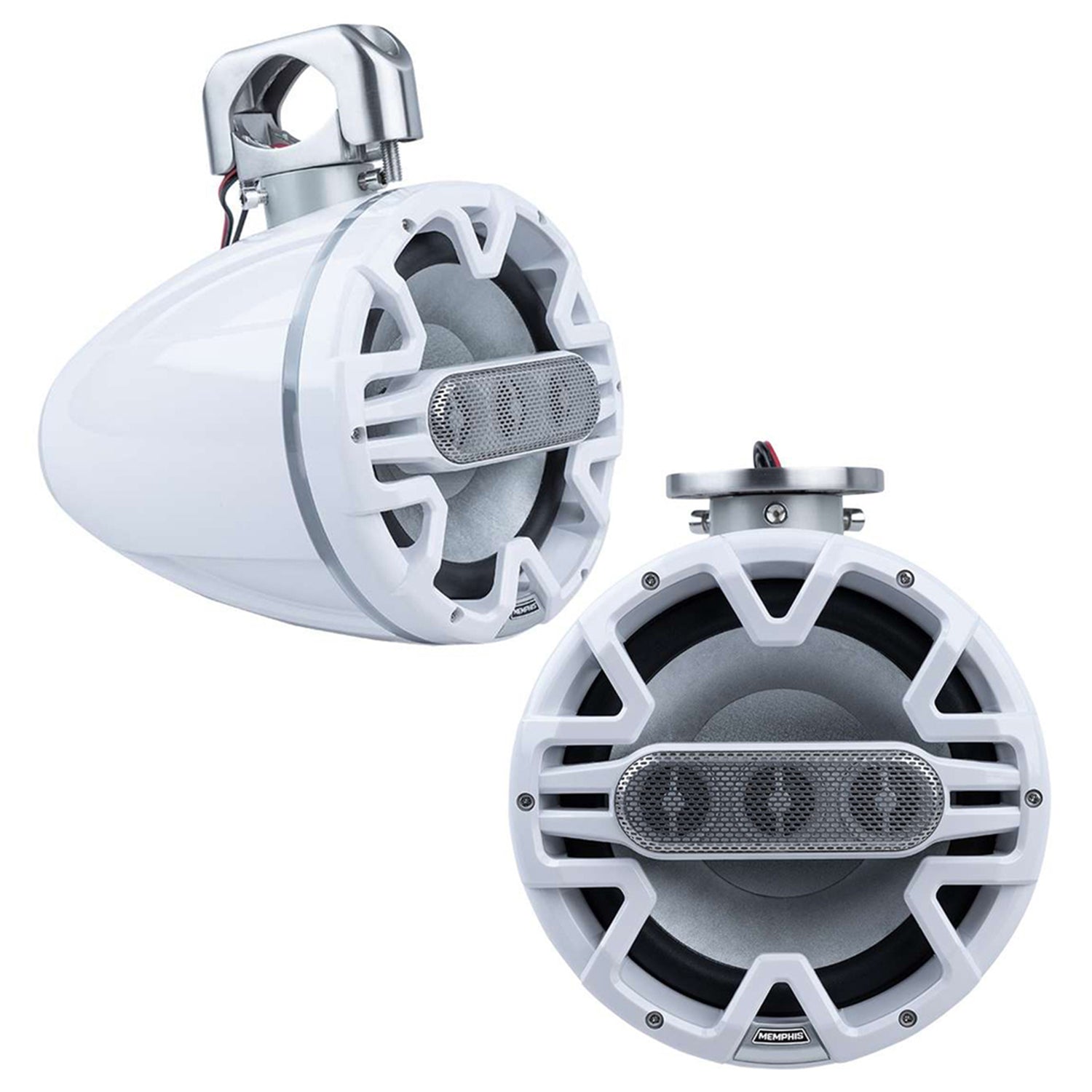 Memphis Audio MM84TB 8" Marine Tower Speaker Pair 200W Rms 360 Swivel RGB White