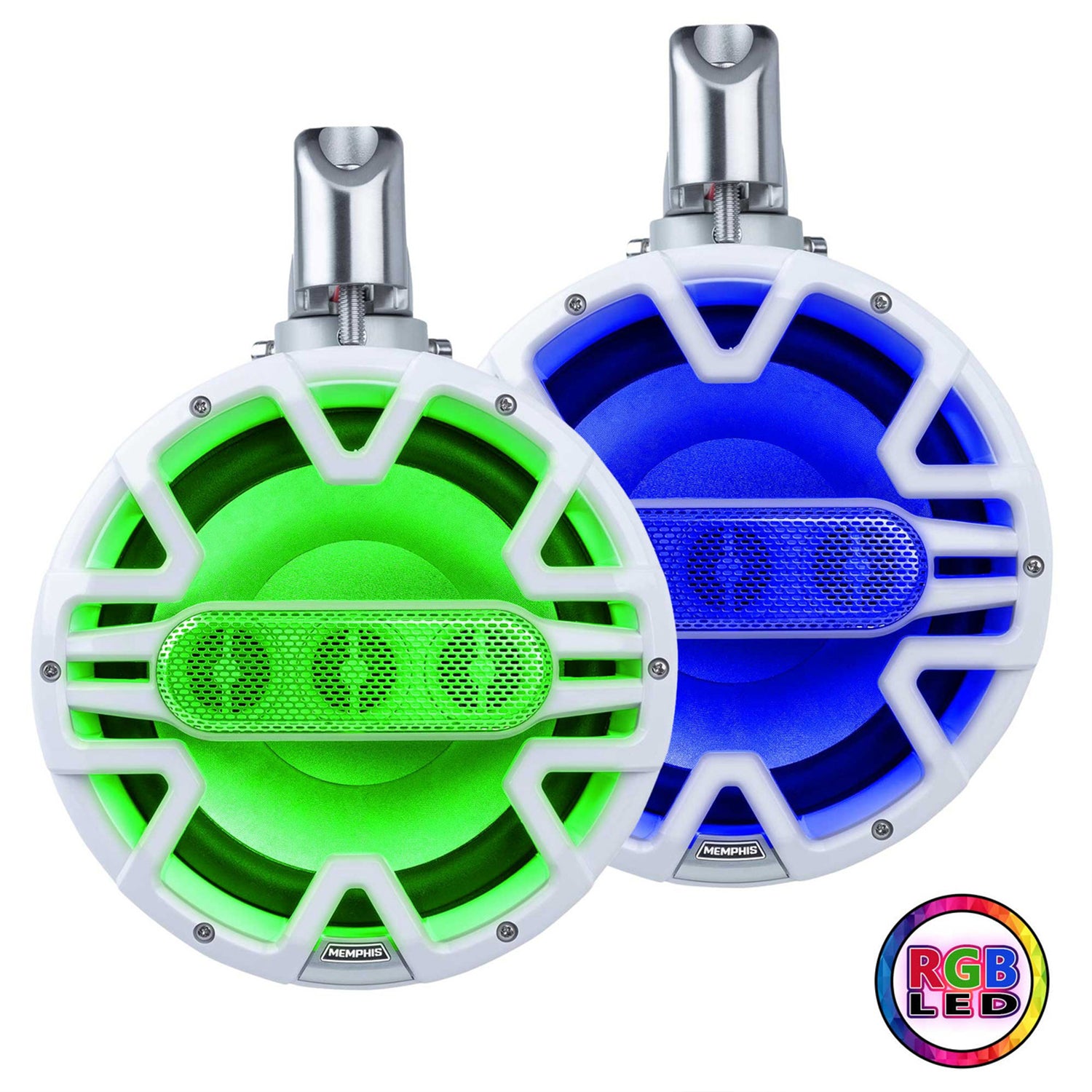 Memphis Audio MM84TB 8" Marine Tower Speaker Pair 200W Rms 360 Swivel RGB White