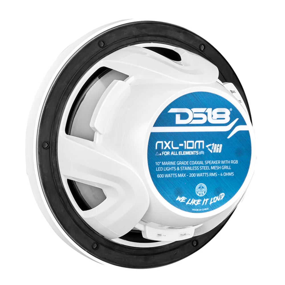 DS18 NXL 10" 2-Way Coaxial Marine Speakers RGB LED Lights 200 Watts 4 Ohm Pair