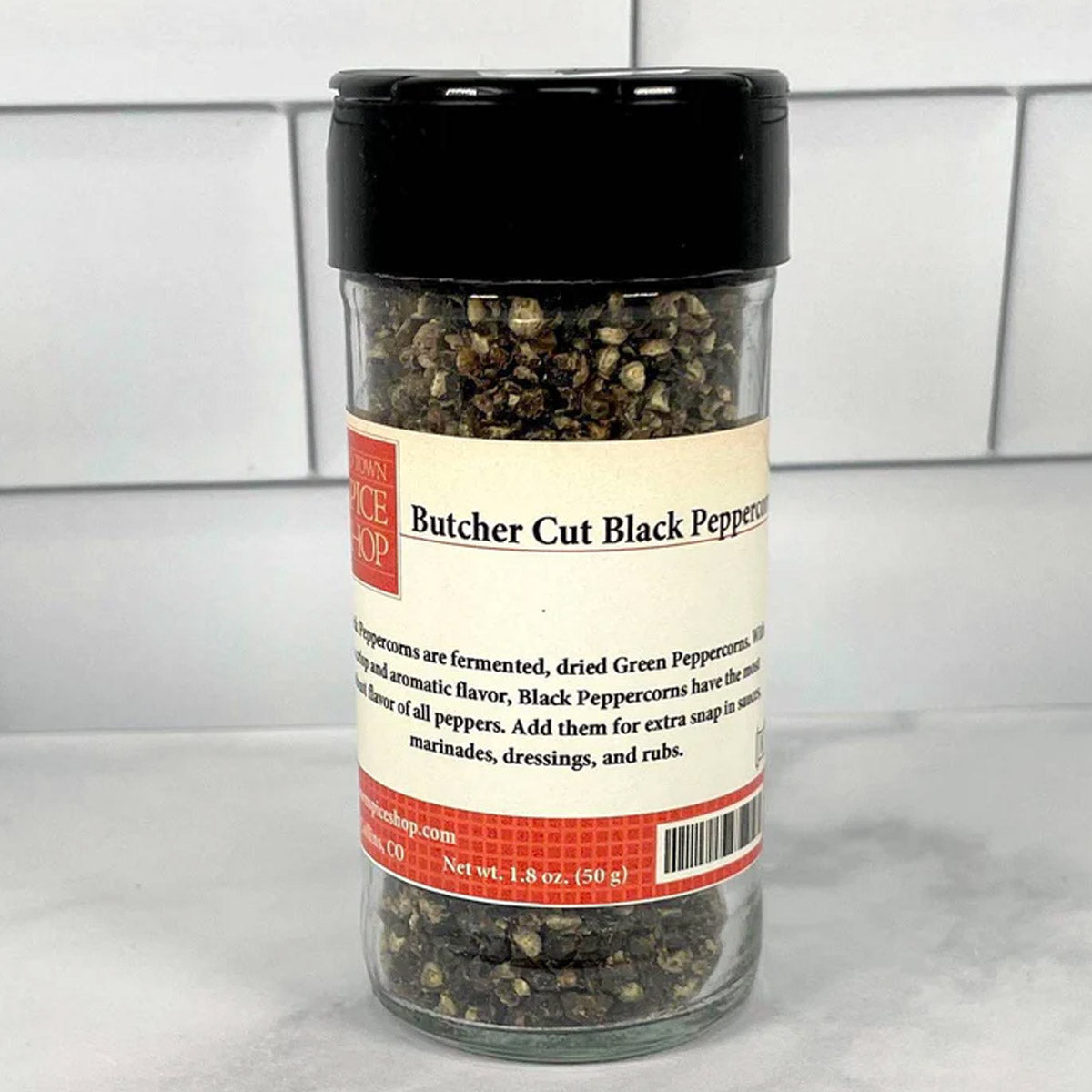 Old Town Spice Shop Black Peppercorn Butcher Cut Dried Crisp Aromatic 1.8 Ounce