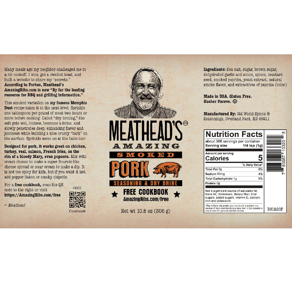 Meatheads Amazing Smoked Pork Seasoning and Dry Brine 10.8 Oz Bottle